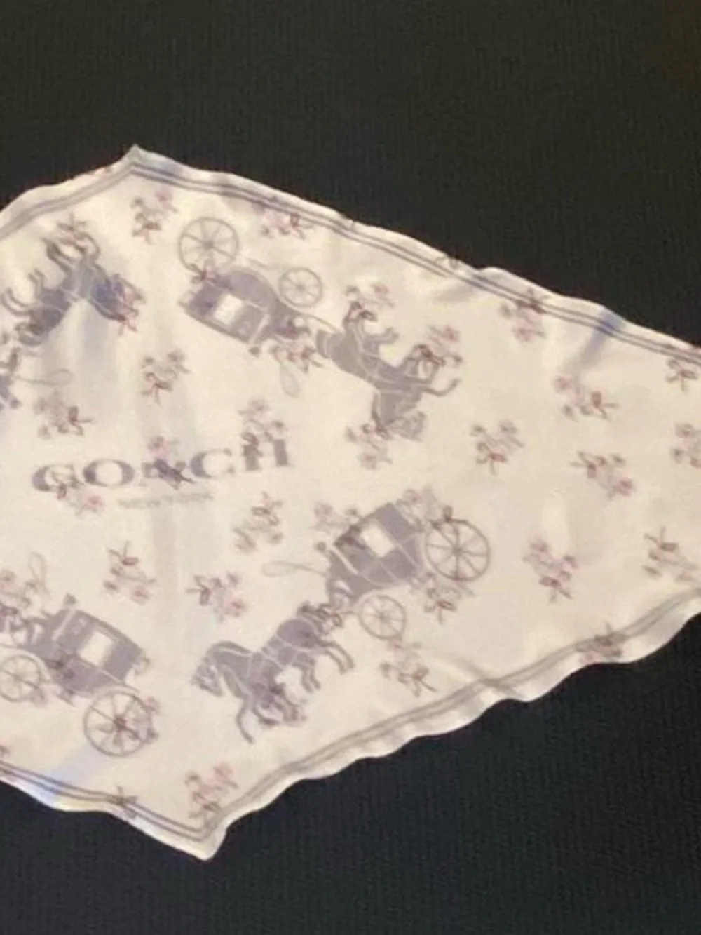 Coach Silk Scarf with Lilac Carriage and Pink Floral Motif - Picture 7 of 7